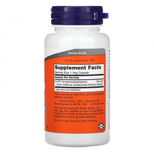 NOW Foods, 5-гидрокситриптофан, 100 мг, 60 вегетарианских капсул NOW Foods, 5-гидрокситриптофан, 100 мг, 60 вегетарианских капсул